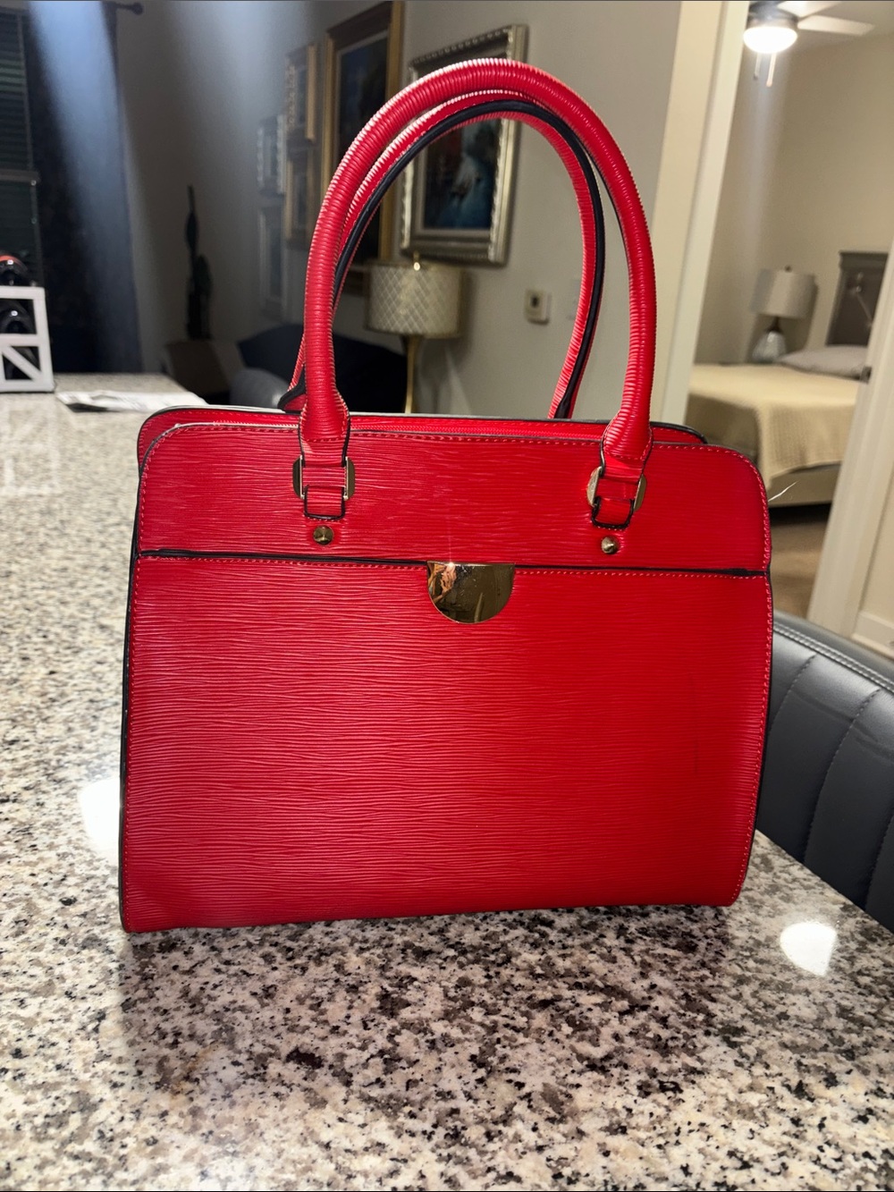 Structured Red Women's Satchel with Gold Hardware